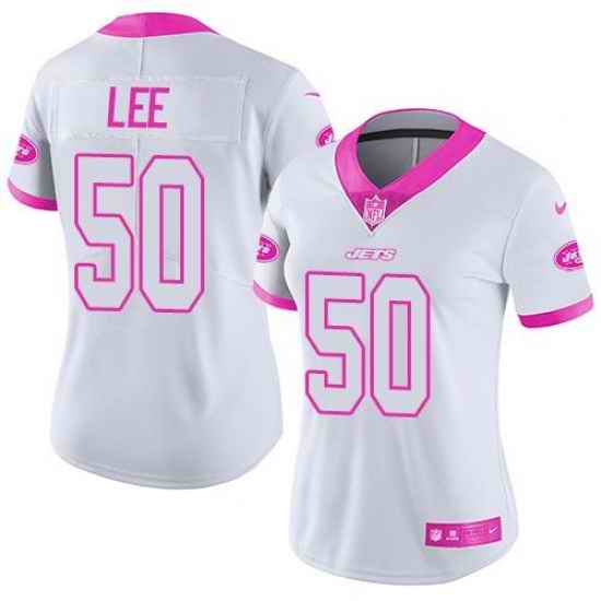 Nike Jets #50 Darron Lee White Pink Womens Stitched NFL Limited Rush Fashion Jersey